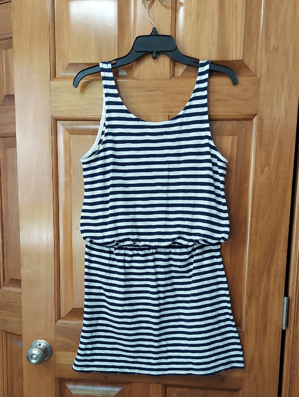 LGAP Sleeveless Soft Striped Elastic Waist Dress, Navy, White, Nautical, Size S - Picture 2 of 6